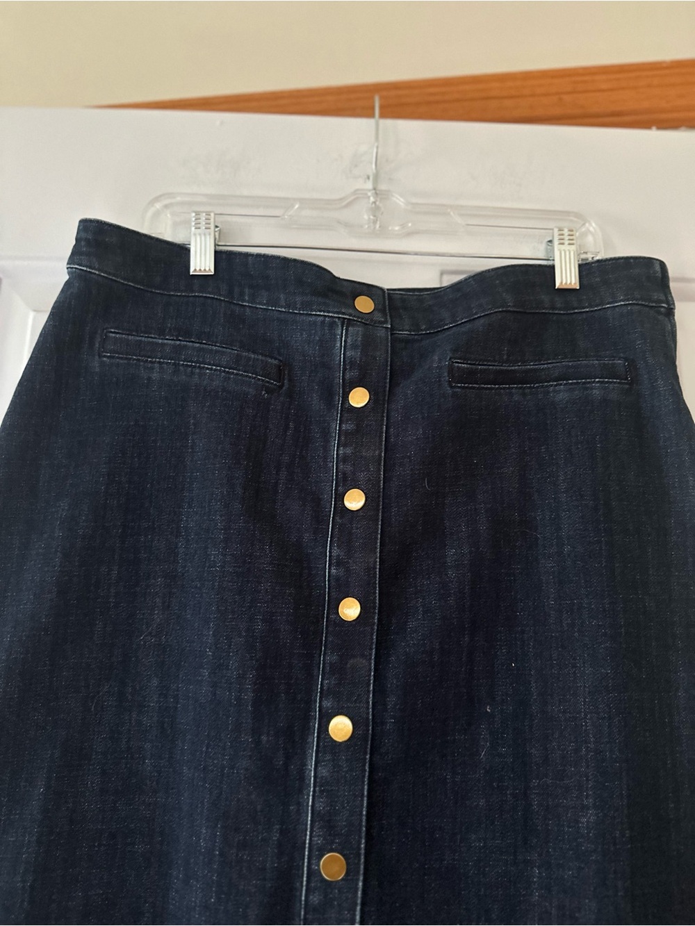 Talbots Button Front Dark Wash Denim Skirt A Line Midi Size 14 - Picture 4 of 12